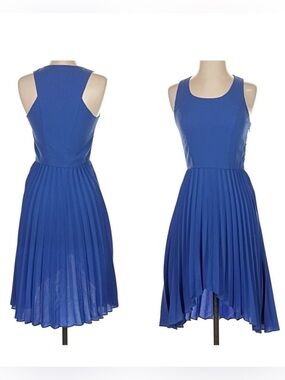 CUT25 by Yigal Azrouel Pleated Sleeveless Royal Blue High Low Midi Dress